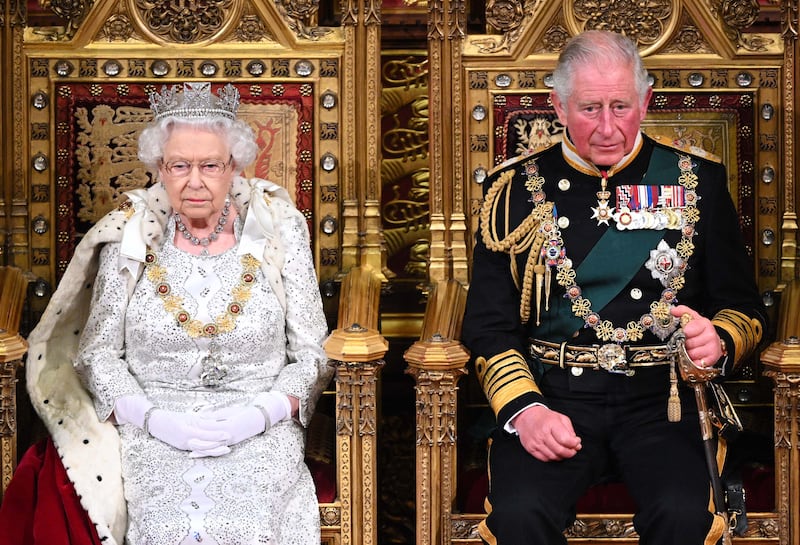 Queen Elizabeth and Prince Charles during the state opening of parliament at the Palace of Westminster, London, in 2019