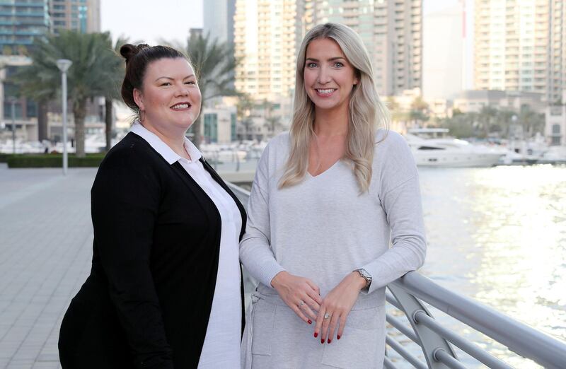 DUBAI, UNITED ARAB EMIRATES , Feb 20  – 2020 :- Left to Right – Dani Hakim and Helen Hope from Safe Space at the Dubai Marina in Dubai. Safe Space provide free community mental health support through events, partnerships and other strategies. (Pawan  Singh / The National) For News. Story by Nick