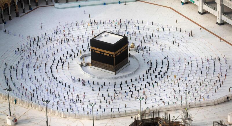 Pilgrims circumambulate around the Kaaba in August 2020 on the final day of the annual Muslim Hajj pilgrimage. AFP