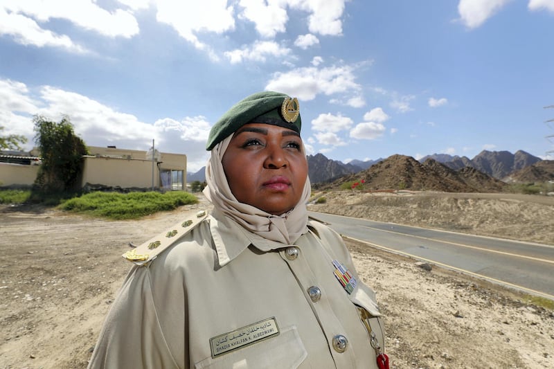 Hatta, United Arab Emirates - February 06, 2019: POAN. Capt Shadia Khasif, head of the criminal registration department at Hatta police station, known as Mayor of Hatta. Wednesday the 6th of February 2019 in Hatta. Chris Whiteoak / The National