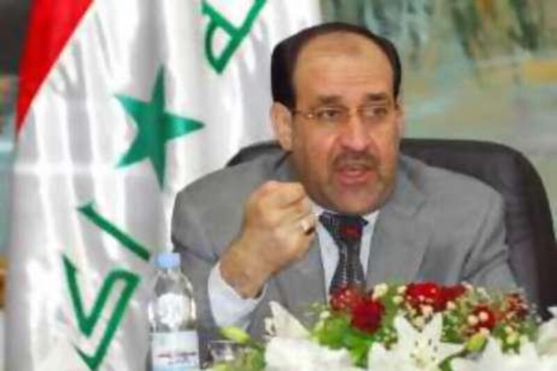 In this image released by the Iraqi Government,  Iraqi Prime Minister Nouri al-Maliki talks during his meeting with Iraqi governors in Baghdad, Sunday, June 3, 2007.  Maliki said "We need a stable democratic united Iraq, with justice and equality among all and not the Iraq wanted by others as a land for settlements between regional and global rivals." (AP Photo/Iraqi Government/ho)
