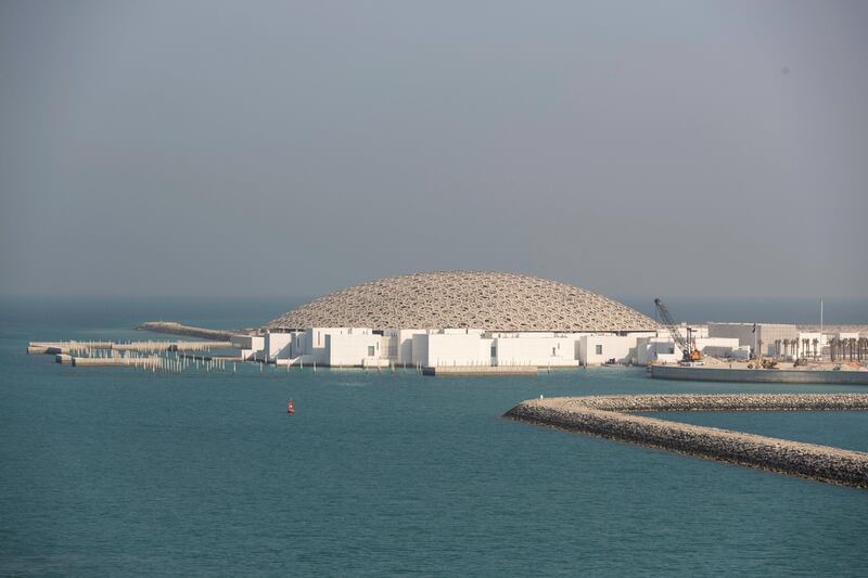 Abu Dhabi, United Arab Emirates, September 5, 2017:    General view of the Louvre Abu Dhabi on Saadiyat Island in Abu Dhabi on September 5, 2017. On Wednesday the opening date of the Louvre Abu Dhabi will be announced at Manarat Al Saadiyat during an official news conference. Christopher Pike / The National

Reporter: Nick Leech
Section: News