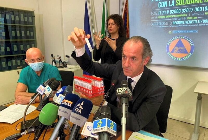 Luca Zaia, durante una conferenza stampa sull'andamento datio Coronavirus