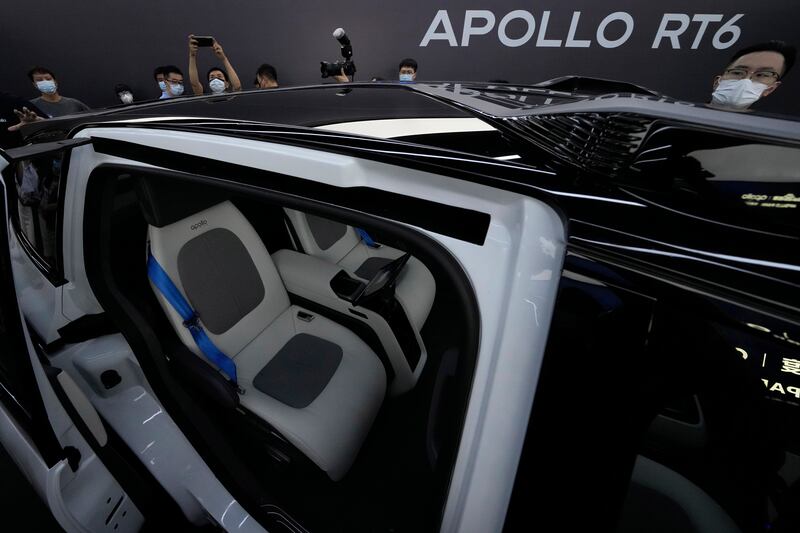 Baidu says the battery-powered Apollo RT6, which has travelled a distance of 32 million kilometres in testing, will significantly reduce the cost of public transport. AP