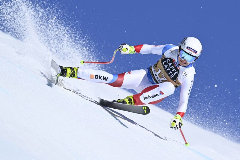 Jasmine Flury of Switzerland in action during the women's Downhill race at the FIS Alpine Ski World Cup in Crans-Montana, Switzerland. EPA