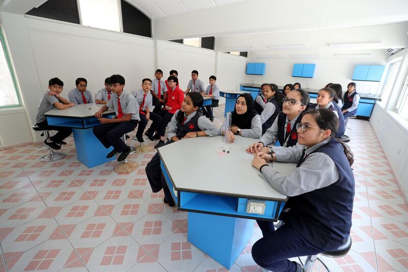 Dubai, United Arab Emirates - September 18, 2019: Tour of Apple International School, Science Room. Wednesday the 18th of September 2019. Dubai. Chris Whiteoak / The National