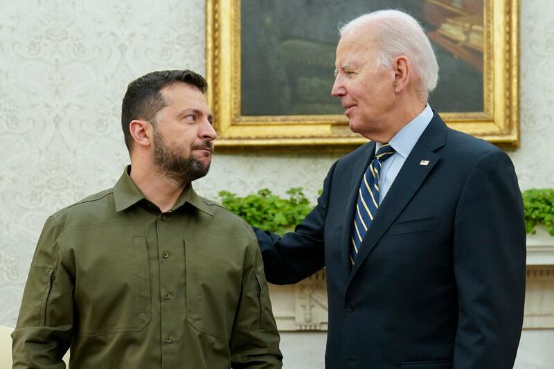 US President Joe Biden met Ukrainian President Volodymyr Zelenskyy in the Oval Office on Thursday. AP