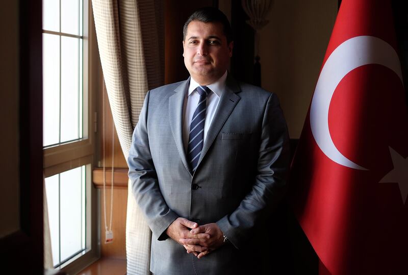 ABU DHABI, UNITED ARAB EMIRATES - - -  November 28, 2016 --- Can Dizdar is the new Turkish Ambassador to the UAE. He is photographed in his office at the Turkey Embassy in Abu Dhabi on Monday, November 28, 2016.   ( DELORES JOHNSON / The National )  
ID: 77936
Reporter: Not listed
Section: FO *** Local Caption ***  DJ-281116-FO-Turkish Ambassador-77936-010.jpg