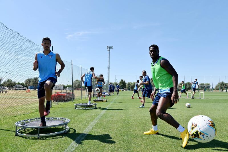 Andre Anderson and Quissanga Bastos during Lazio's training session in Rome on May 28. Getty