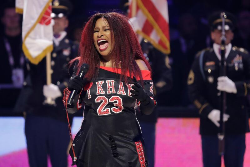 Chaka Khan sings the national anthem before the NBA All-Star basketball game. AP