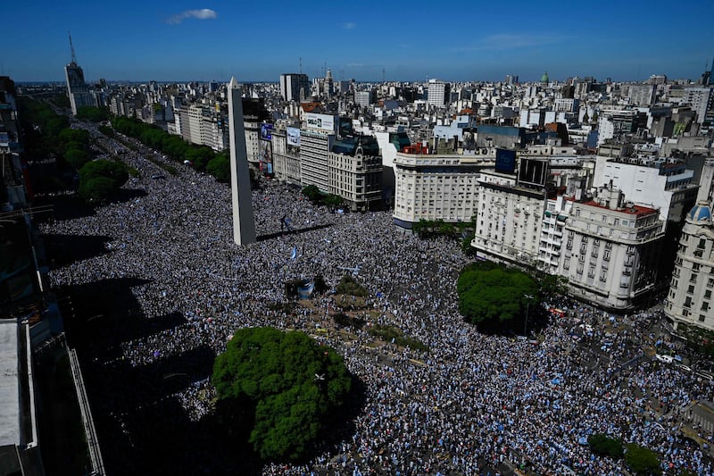 Thousands of fans gather for the victory parade in Buenos Aires. AFP