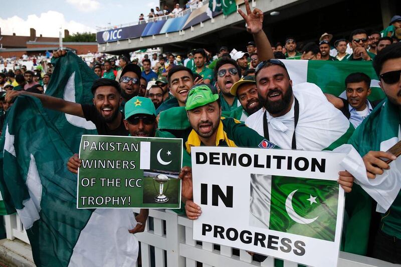 Pakistan's supporters celebrate their victory over India in the Champions Trophy final in London. AFP