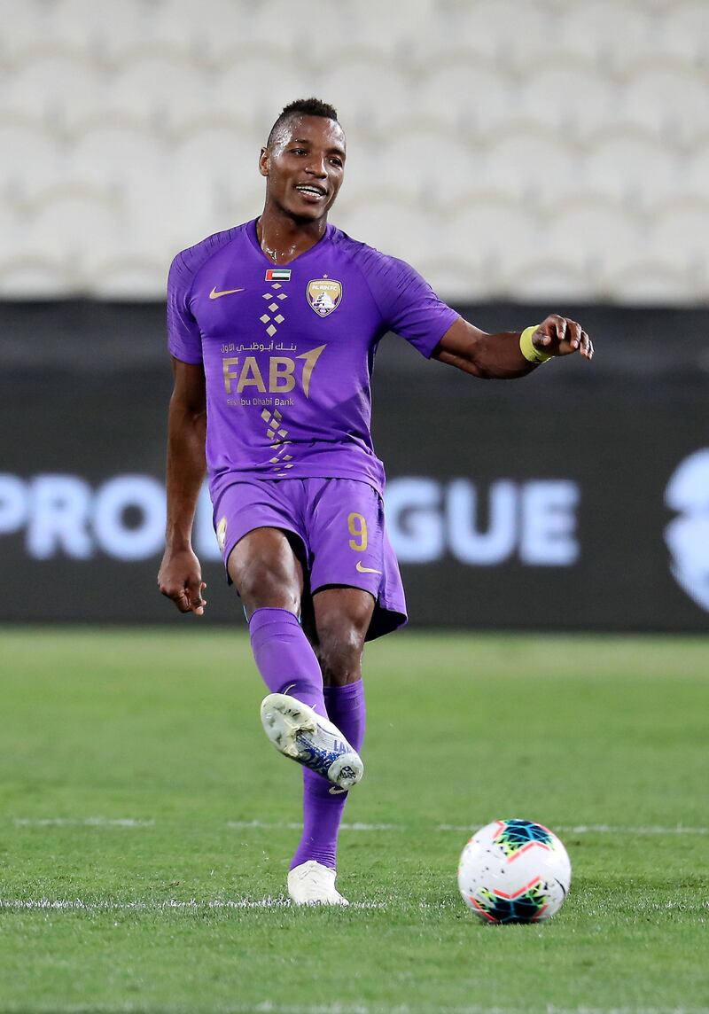 ABU DHABI, UNITED ARAB EMIRATES , March 14  – 2020 :-  Laba Kodjo (no 9) of Al Ain in action during the Arabian Gulf League football match between Al Jazira v Al Ain held at Mohamed bin Zayed Stadium in Abu Dhabi. (Pawan Singh / The National) For Sports. Story by John