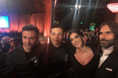 Lebanese director Nadine Labaki poses with fellow Arab world Oscar nominees, including 'Bohemian Rhapsody' star Rami Malek. Instagram / Capharnaumthefilm
