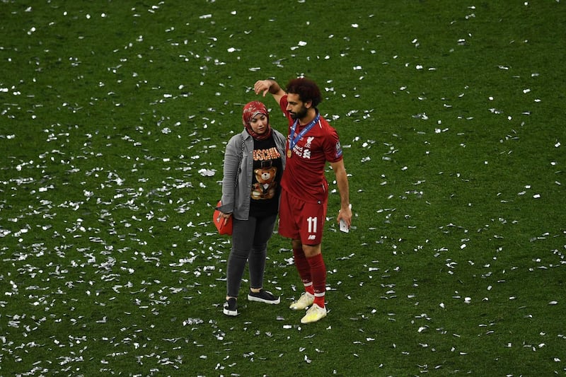 Mohamed Salah celebrates with his wife Magi Salah. Getty Images