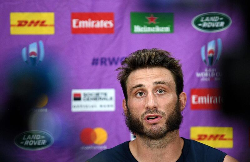France's full-back Maxime Medard gives a press conference  at the Suizenji Athletic Field in Kumamoto. AFP