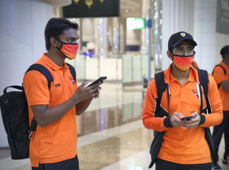 Sunrisers Hyderabad players landed in Dubai on Sunday ahead of IPL 2020. Courtesy Sunrisers Hyderabad twitter / @SunRisers