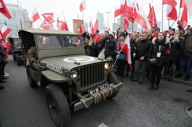 Veterans during celebrations on the National Independence Day in Warsaw, Poland. Reuters