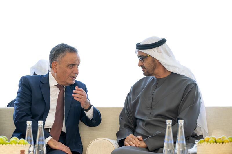 President Sheikh Mohamed speaks with Mr Boucha during a Sea Palace barza