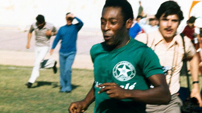Pele trains in Beirut during a visit to Lebanon in April 1975. AP Photo