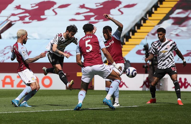 United midfielder Bruno Fernandes shoots at goal. Getty