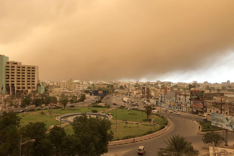 A sand storm approaches Yemen's second city of Aden.  AFP