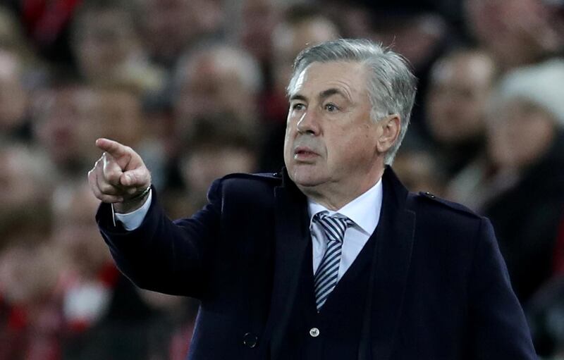 Everton manager Carlo Ancelotti sends his instructions. Reuters