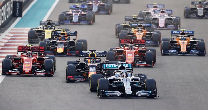 Mercedes' Lewis Hamilton leads at the start of the race. Reuters