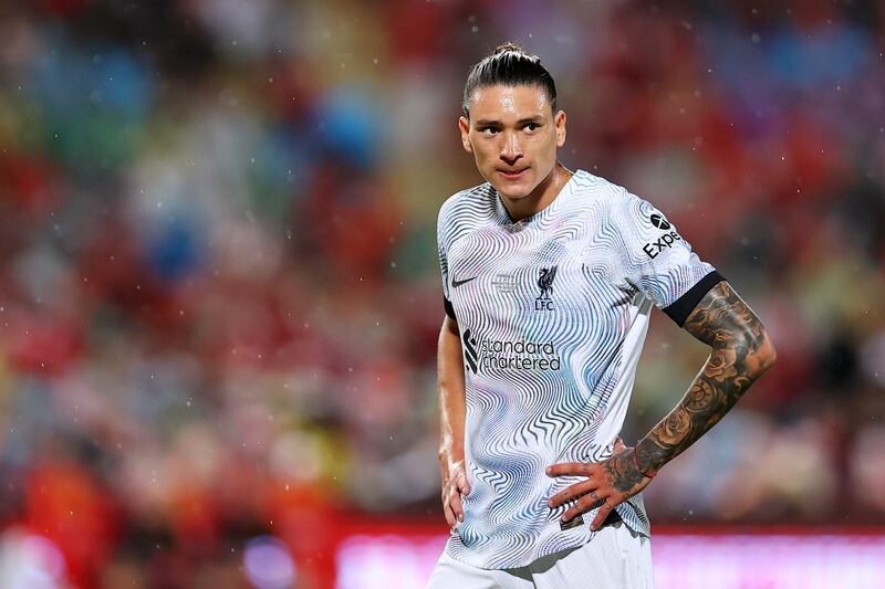 Darwin Nunez of Liverpool during the second half of the pre-season friendly against Manchester United in Bangkok. Getty 