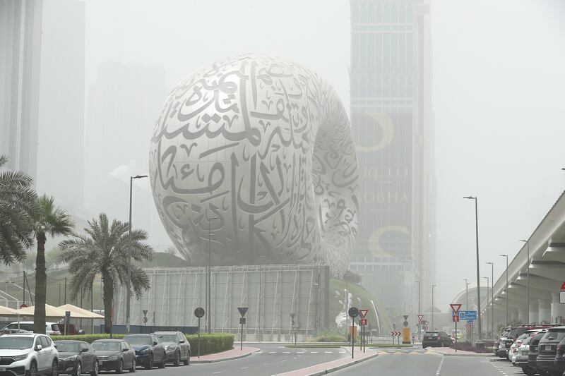 Museum of the Future during the dust storm in Dubai. Pawan Singh / The National