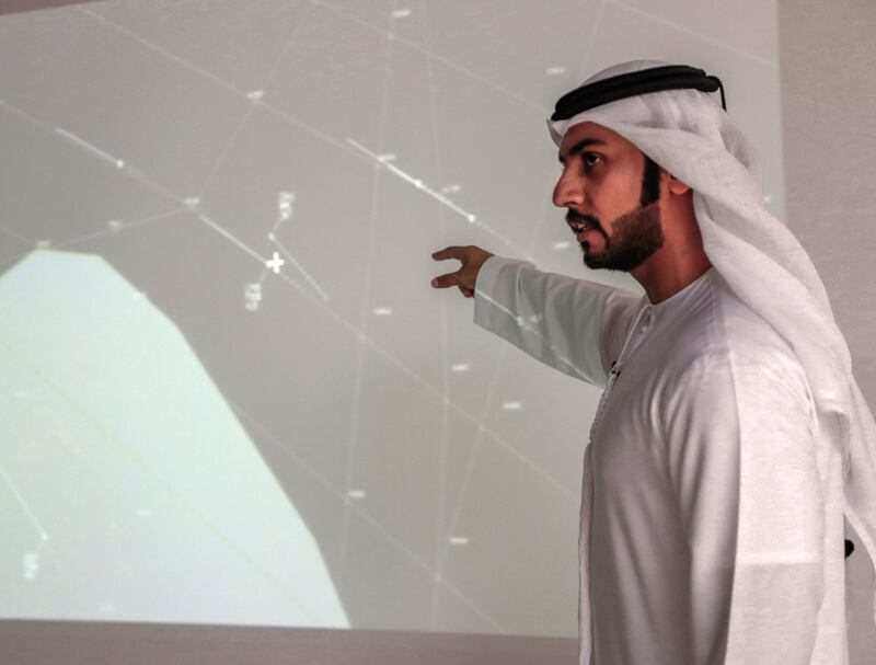 Abu Dhabi, March 27, 2018.  Presser at GCCA Headquarters relating to Qatari jets intercept two UAE civilian planes over Bahrain.  Muayyed Al Teneiji, Head of Airspace Department shows the video to the Media.
Victor Besa / The National
National
Reporter:  Anna Zacharias