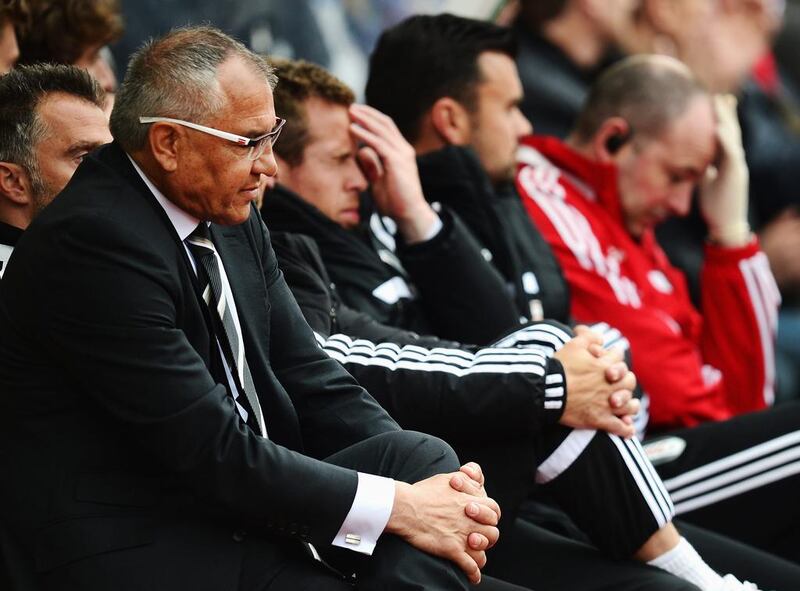 Fulham manager Felix Magath is also a disappointed man. The German, however, wants to keep reigns of the club when they play in the Championship next season. Jamie McDonald / Getty Images