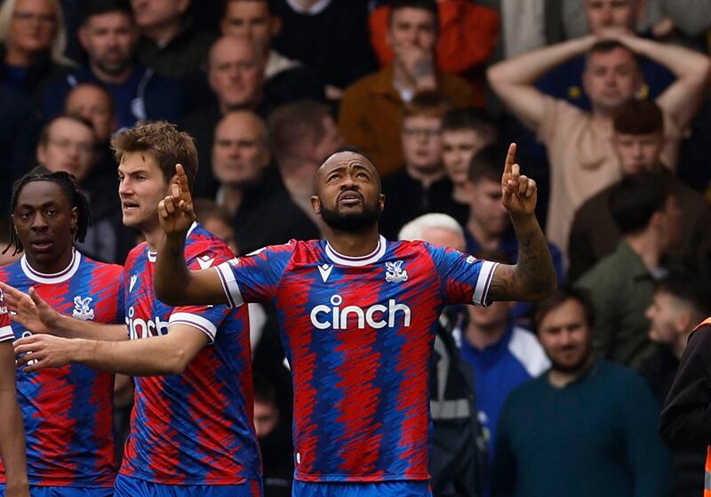 Crystal Palace's Jordan Ayew celebrates scoring their second goal. Reuters