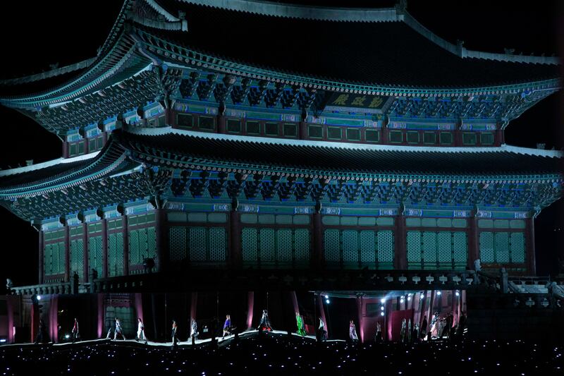 The fashion show, featuring the soundtrack of Oscar-winning South Korean movie Parasite during its finale, was the first to take place within the palace courtyard. AP