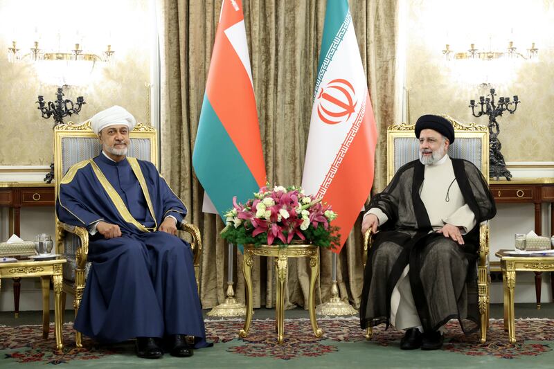 Sultan Haitham and Mr Raisi at the Saadabad Palace in Tehran. AP