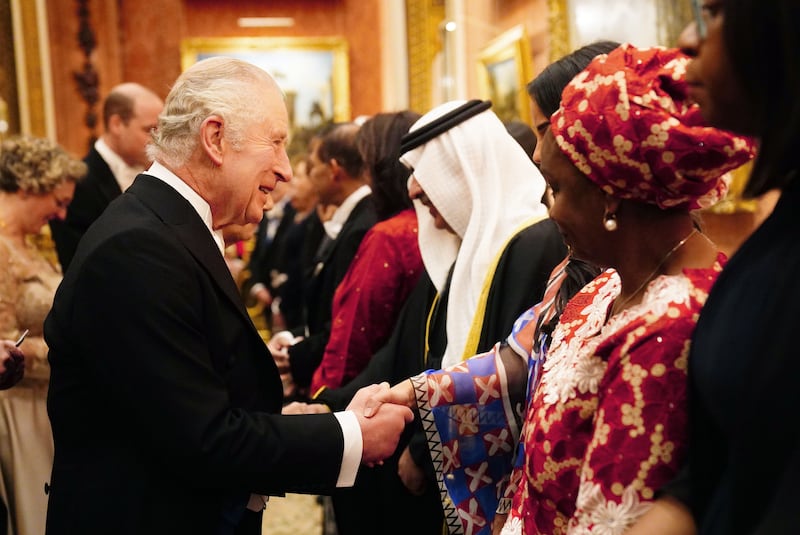 The king at a diplomatic corps reception at Buckingham Palace. Getty