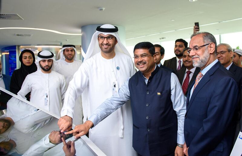 H.E. Dr. Sultan Ahmed Al Jaber, UAE Minister of State and ADNOC Group CEO, at the loading of The historic first cargo of crude oil from the Abu Dhabi National Oil Company (ADNOC), destined for the Indian Strategic Petroleum Reserves Ltd (ISPRL). Courtesy Adnoc