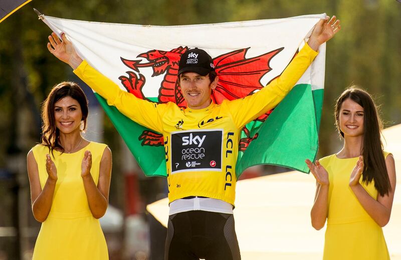 File photo dated 29-07-2018 of Team Sky's Geraint Thomas celebrates winning the Tour de France. PA Photo. Issue date: Tuesday April 14, 2020. Geraint Thomas is hopeful the Tour de France can be rearranged for later in the summer as cycling’s biggest race faces postponement or even cancellation due to the coronavirus pandemic. See PA story CYCLING Tour. Photo credit should read Pete Goding/PA Wire.