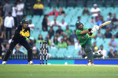 Pakistan's Muhammad Rizwan (R) plays a shot during the Twenty20 cricket match between Australia and Pakistan at the Sydney Cricket Ground in Sydney on November 3, 2019.  - -- IMAGE RESTRICTED TO EDITORIAL USE - STRICTLY NO COMMERCIAL USE --
 / AFP / AFP  / Saeed KHAN / -- IMAGE RESTRICTED TO EDITORIAL USE - STRICTLY NO COMMERCIAL USE --
