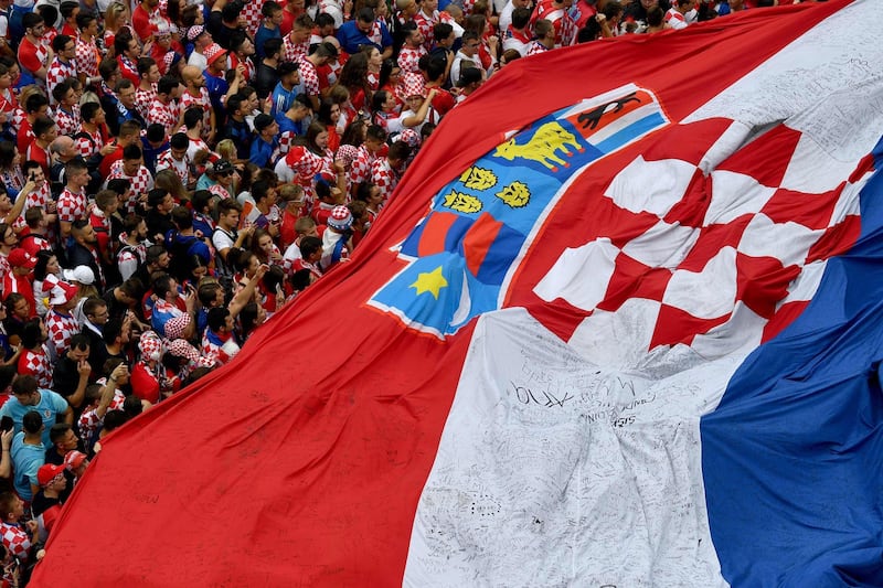 Supporters hold a huge Croatian flag in  Zagreb. AFP