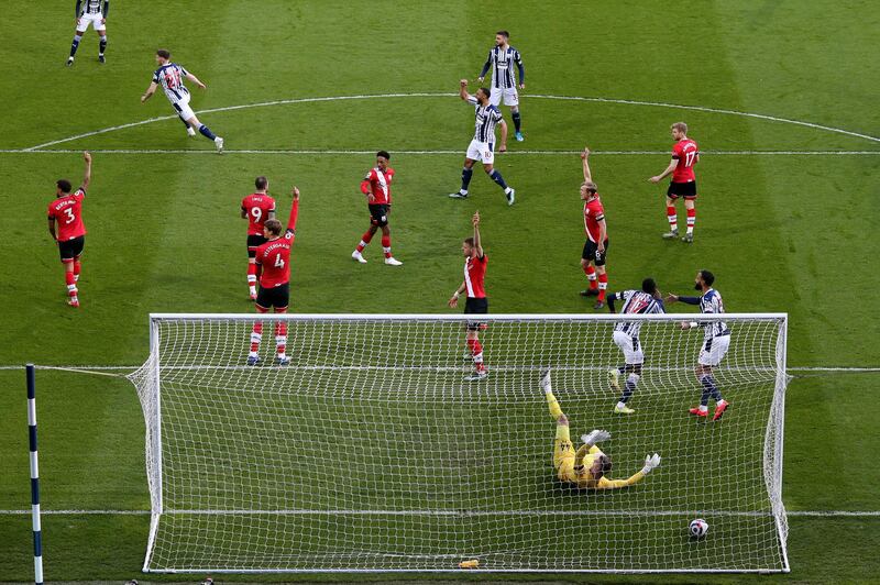 West Bromwich Albion's Mbaye Diagne scores a goal later disallowed by VAR. Reuters