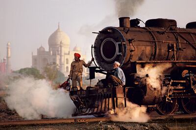 A steam train in Agra, Uttar Pradesh, India in 1983. Britain's colonial-era rail network was built with Indian labour and served to export resources out of the country for the empire. Steve McCurry
