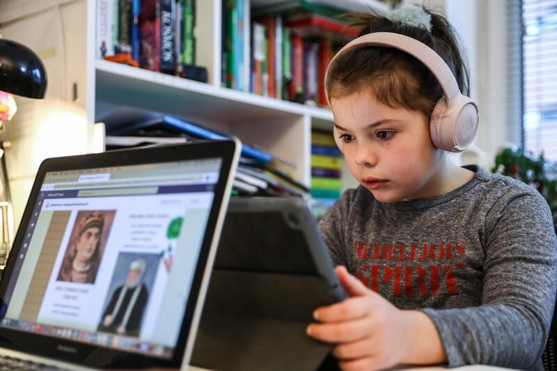 A primary school pupil studies online from home in Warsaw, Poland. EPA