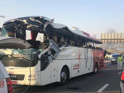The solid barrier cut through the bus at seat height striking and killing many of the passengers on board. Courtesy: Dubai Police