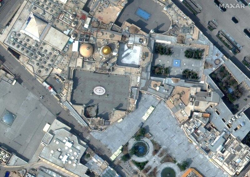 This handout image taken on March 1, 2020 and released on March 5, 2020 by Maxar Technologies shows a nearly empty Hazrat Masumeh Shrine in Qom, Iran, during the coronavirus outbreak. (Photo by - / Satellite image ©2020 Maxar Technologies / AFP) / RESTRICTED TO EDITORIAL USE - MANDATORY CREDIT "AFP PHOTO / Satellite image ©2020 Maxar Technologies " - NO MARKETING - NO ADVERTISING CAMPAIGNS - DISTRIBUTED AS A SERVICE TO CLIENTS