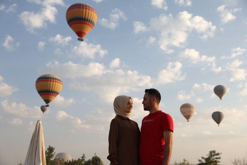 A couple explore the area. 