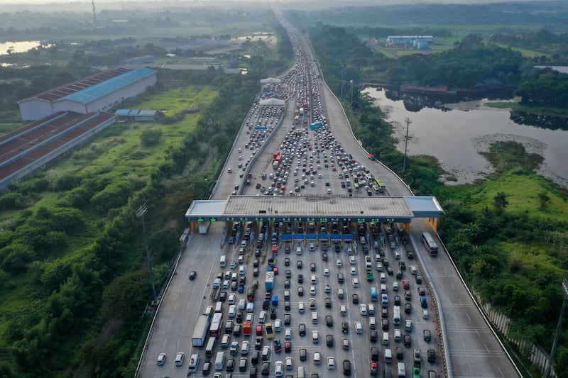 Traffic at a toll booth as Muslims head home for Eid Al Fitr, known locally as Mudik, in Karawang, Indonesia. Reuters