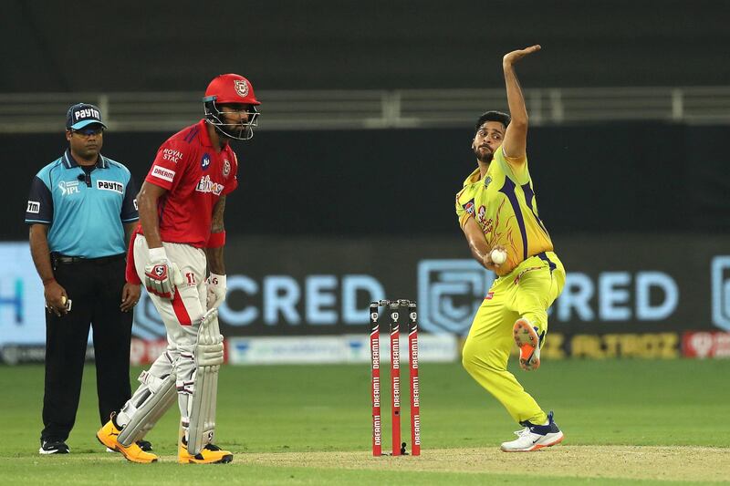 Shardul  Thakur of Chennai Superkings during match 18 of season 13 of the Dream 11 Indian Premier League (IPL) between the Kings XI Punjab and the Chennai Super Kings held at the Dubai International Cricket Stadium, Dubai in the United Arab Emirates on the 4th October 2020.  Photo by: Ron Gaunt  / Sportzpics for BCCI