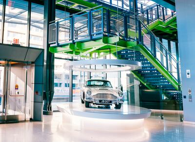 Lobby of the International Spy Museum with Aston Martin on display. Photo: Dominique Munoz for the International Spy Museum