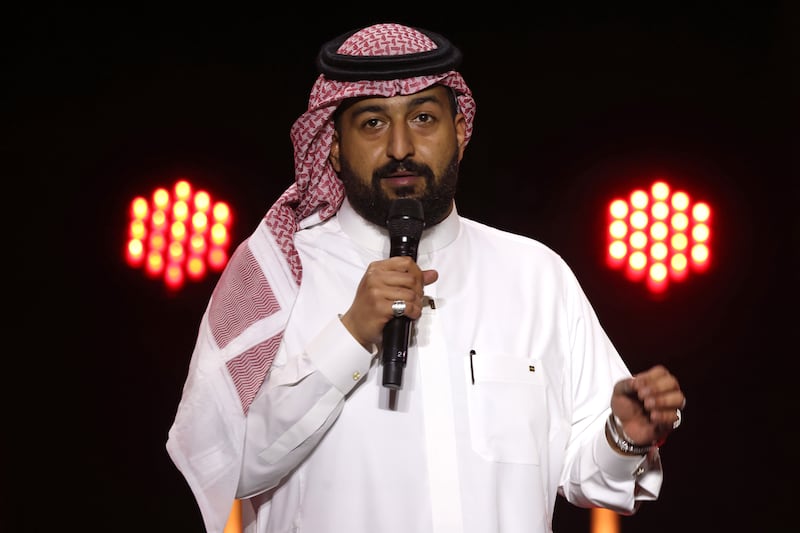Saudi comedian Ibrahim Al Hajjaj on stage during the opening ceremony